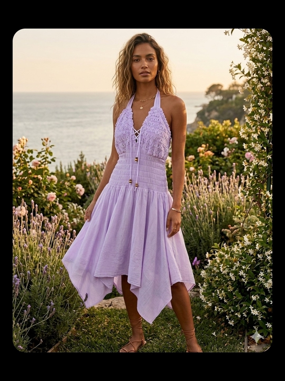 Lilac Halter Midi Dress - Women's Summer Dress